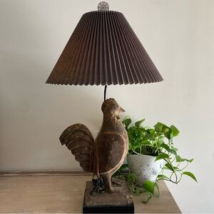Rustic Handmade Wood Carved Rooster Lamp